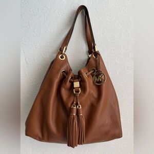 Michael Kors Cognac Pebbled Leather Tassel Hobo Bag